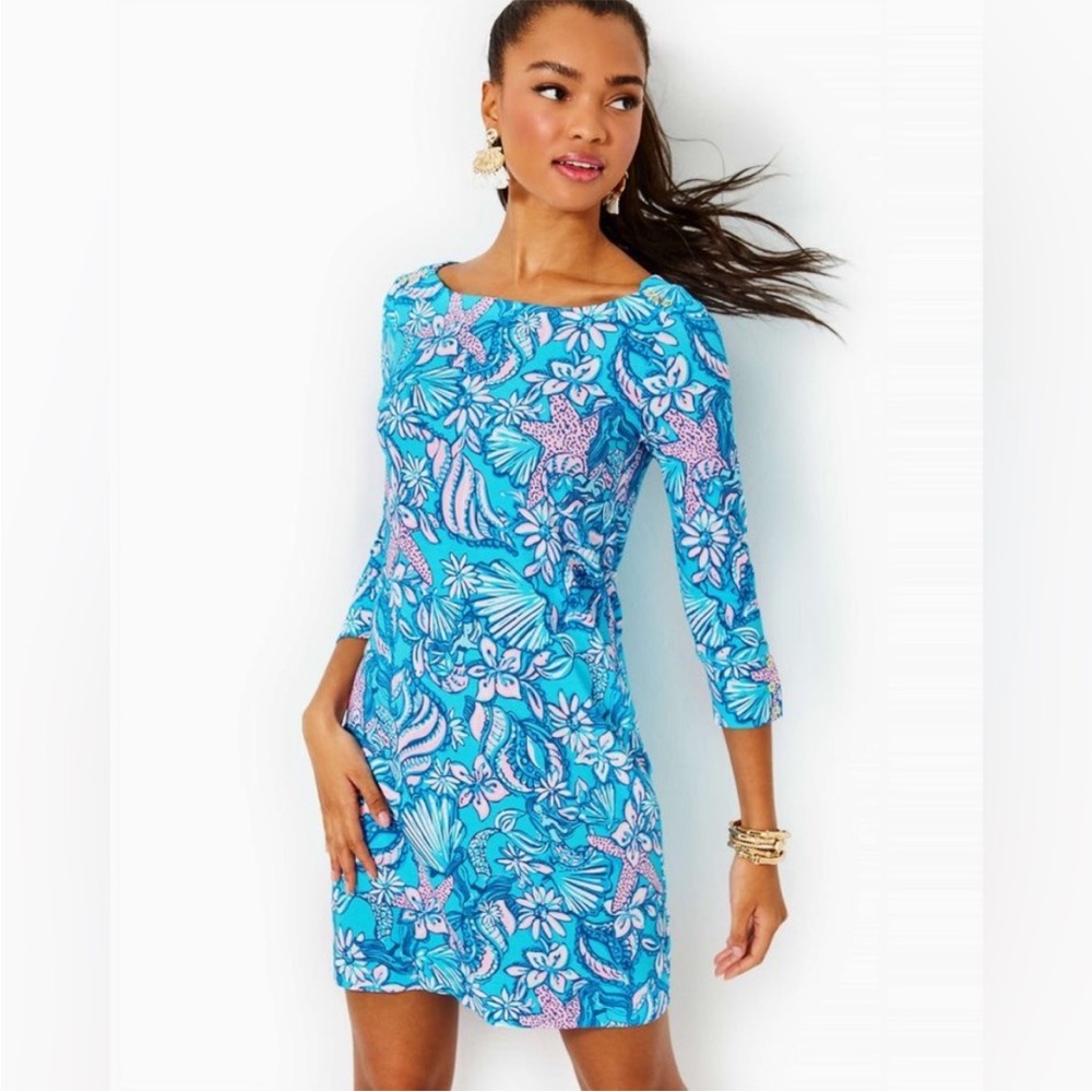 ✨ Lilly Pulitzer Blue Floral Print Dress – Size M
